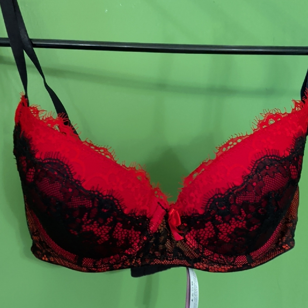 Adore Me Red and Black Lace Bra